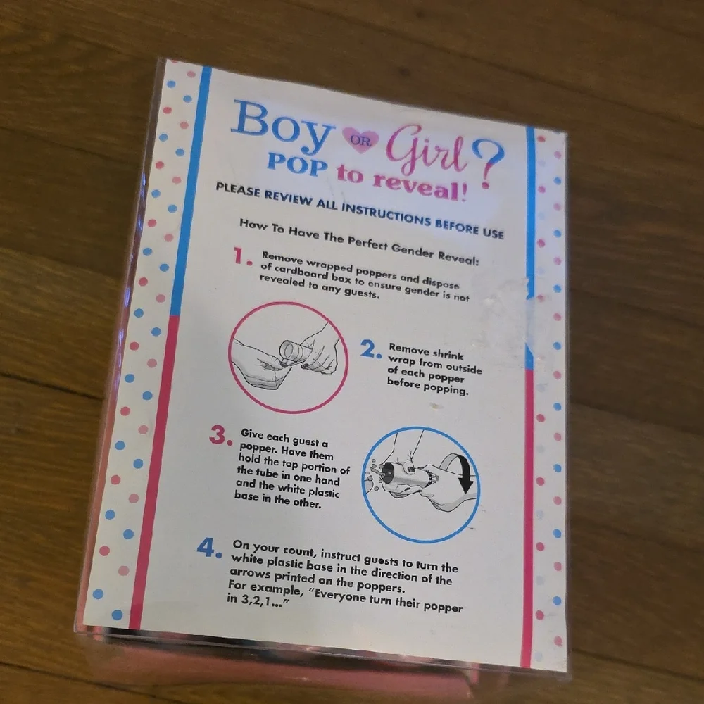 Gender Reveal Party Poppers- GIRL. Set 12. NEW.  Baby Shower/ Pink Confetti
